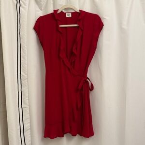 Aritzia Red Ruffle Wrap Dress